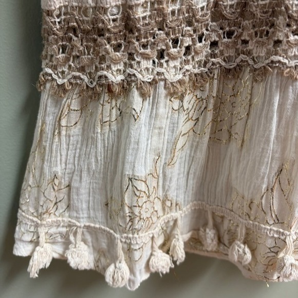 ME 2 Magic Maxi Dress Size L Fairy Boho Crochet Gold Cottage Festival Tiered - Picture 6 of 14